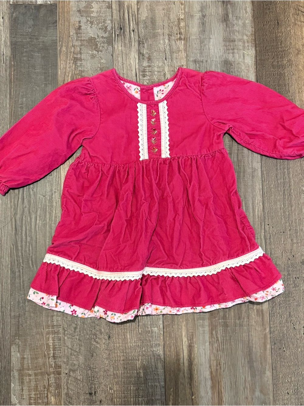 The Children's Place Hot Pink Long-Sleeve Ruffle Corduroy Dress Vintage Style